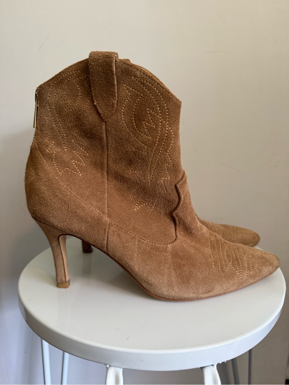 RAYE Suede Western-Inspired Ankle Booties in Brown